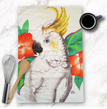 Load image into Gallery viewer, Cockatoo_Hibiscus_Tea_Towel
