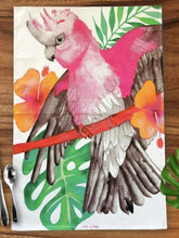 Load image into Gallery viewer, Pink_Gray_Galah_Tea_Towel_australian_souvenir_oz-art