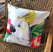 Load image into Gallery viewer, Cockatoo_With_Hibiscus_Cushion_Cover_Chair_ozresort_oz-art
