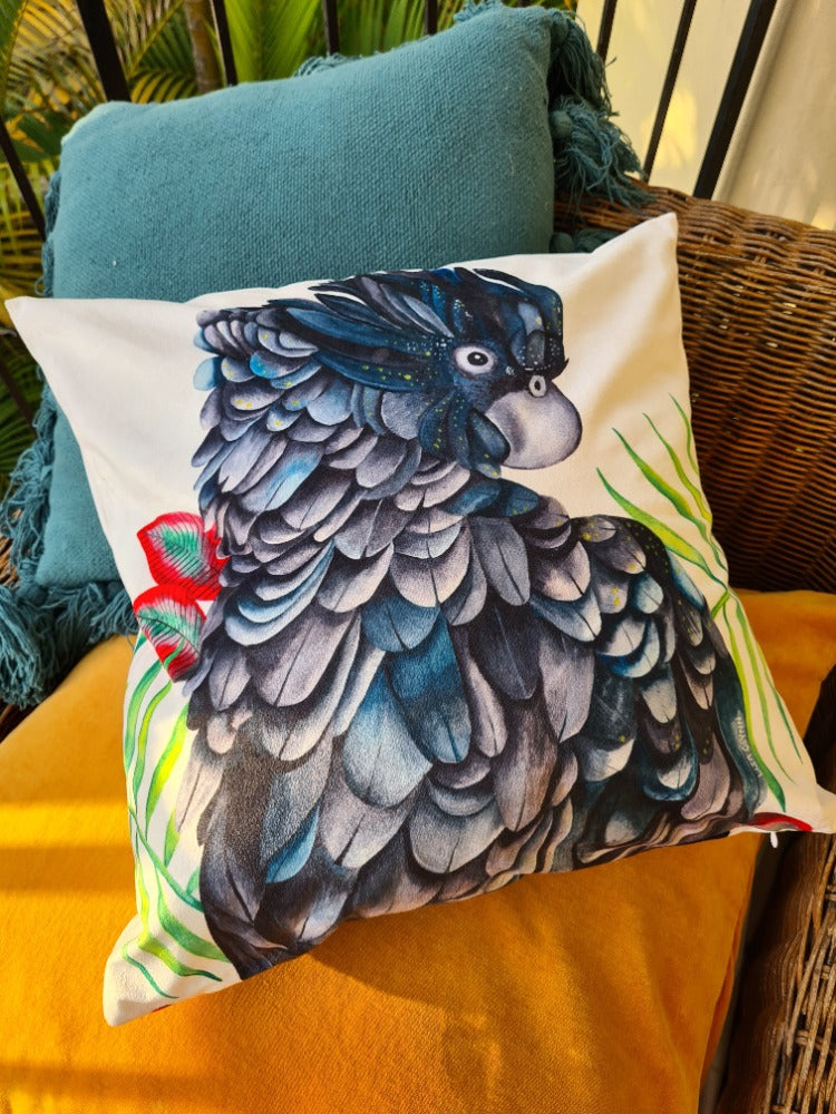 Black Cockatoo Cushion Cover 45cm x 45cm Oz Art