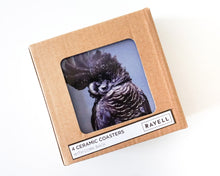 Load image into Gallery viewer, Black Cockatoo Coasters - Set of 4 Ceramic with Cork Backing - OZ RESORT
