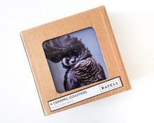 Load image into Gallery viewer, Black Cockatoo Coasters - Set of 4 Ceramic with Cork Backing - OZ RESORT
